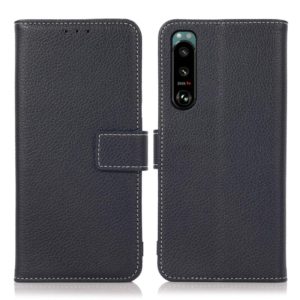 For Sony Xperia 5 III Litchi Texture PU + TPU Horizontal Flip Leather Case with Holder & Card Slots & Wallet(Dark Blue) (OEM)