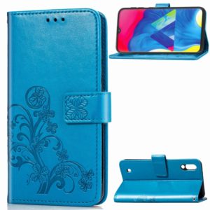 Lucky Clover Pressed Flowers Pattern Leather Case for Galaxy M10, with Holder & Card Slots & Wallet & Hand Strap (Blue) (OEM)