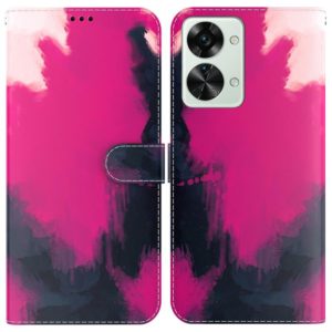 For OnePlus Nord 2T Watercolor Pattern Horizontal Flip Leather Phone Case(Berry Color) (OEM)