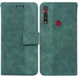 For Motorola Moto G8 Play / One Macro Geometric Embossed Leather Phone Case(Green) (OEM)