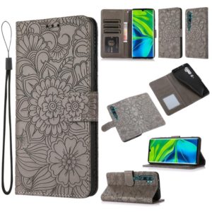 For Xiaomi Mi CC9 Pro Skin Feel Embossed Sunflower Horizontal Flip Leather Case with Holder & Card Slots & Wallet & Lanyard(Grey) (OEM)