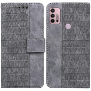 For Motorola Moto G30 / G20 / G10 / G10 Power Geometric Embossed Leather Phone Case(Grey) (OEM)