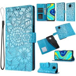 For Xiaomi Redmi Note 9 Pro Skin Feel Embossed Sunflower Horizontal Flip Leather Case with Holder & Card Slots & Wallet & Lanyard(Blue) (OEM)