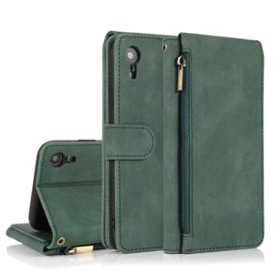 For iPhone XR Skin-feel Crazy Horse Texture Zipper Wallet Bag Horizontal Flip Leather Case with Holder & Card Slots & Wallet & Lanyard(Dark Green) (OEM)