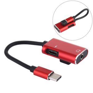 J-053 3A Type-C to Type-C 3.5mm Jack Charge Audio Adapter Cable(Red) (OEM)