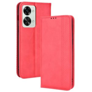 For OnePlus Nord 2T Magnetic Buckle Retro Crazy Horse Leather Phone Case(Red) (OEM)