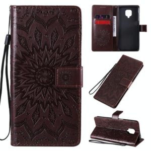 For Xiaomi Redmi Note 9 Pro Embossed Sunflower Pattern Horizontal Flip PU Leather Case with Holder & Card Slots & Wallet & Lanyard(Brown) (OEM)