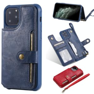 For iPhone 11 Pro Buckle Zipper Shockproof Protective Case with Holder & Card Slots & Wallet & Lanyard & Photos Frame(Blue) (OEM)