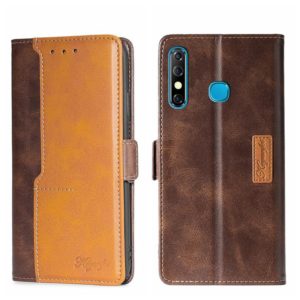 For Infinix Hot 8/Hot 8 Lite/Tecno Camon 12 Contrast Color Side Buckle Leather Phone Case(Dark Brown + Gold) (OEM)