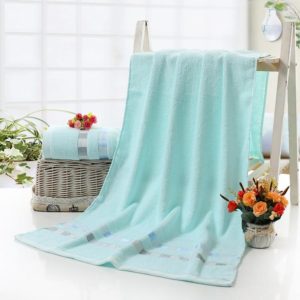 Cotton Plain Square Bath Towel Natural Environmental Protection Embroidered Bath Towel Household Towel(Light Blue) (OEM)