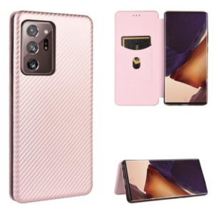 For Samsung Galaxy Note20 Ultra Carbon Fiber Texture Horizontal Flip TPU + PC + PU Leather Case with Card Slot(Pink) (OEM)