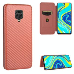 For Xiaomi Redmi Note 9S Carbon Fiber Texture Horizontal Flip TPU + PC + PU Leather Case with Card Slot(Brown) (OEM)