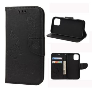 For iPhone 12 / 12 Pro Vintage Embossed Floral Butterfly Pattern Horizontal Flip Leather Case with Card Slot & Holder & Wallet & Lanyard(Black) (OEM)