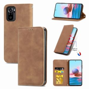 For Xiaomi Redmi Note 10 4G Retro Skin Feel Business Magnetic Horizontal Flip Leather Case with Holder & Card Slots & Wallet & Photo Frame(Brown) (OEM)