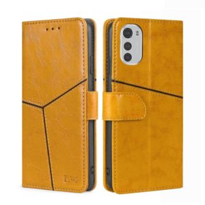 For Motorola Moto E32 4G Geometric Stitching Horizontal Flip Leather Phone Case(Yellow) (OEM)