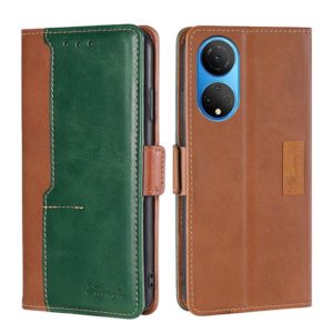 For Honor X7 4G Contrast Color Side Buckle Leather Phone Case(Light Brown + Green) (OEM)
