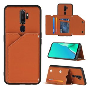For OPPO A9 2020 Skin Feel PU + TPU + PC Back Cover Shockproof Case with Card Slots & Holder & Photo Frame(Brown) (OEM)