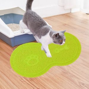 Lovely PVC Cat Litter Mat Eight-shaped Anti-skid Placemat Pet Supplies(Yellow Green) (OEM)