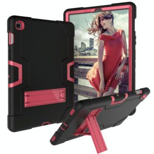 For Galaxy Tab S5e T720 Contrast Color Silicone + PC Combination Case with Holder(Black + Rose Red) (OEM)