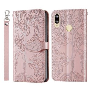 For Huawei Y7 Prime (2019) Life of Tree Embossing Pattern Horizontal Flip Leather Case with Holder & Card Slot & Wallet & Photo Frame & Lanyard(Rose Gold) (OEM)