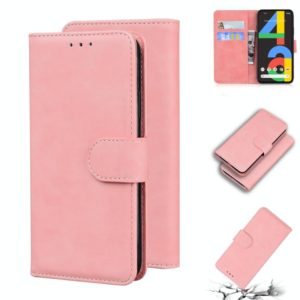 For Google Pixel 4a 4G Skin Feel Pure Color Flip Leather Phone Case(Pink) (OEM)