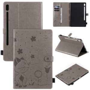 For Samsung Galaxy Tab S6 T860 Cat Bee Embossing Pattern Shockproof Table PC Protective Horizontal Flip Leather Case with Holder & Card Slots & Wallet & Pen Slot & Wake-up / Sleep Function(Grey) (OEM)