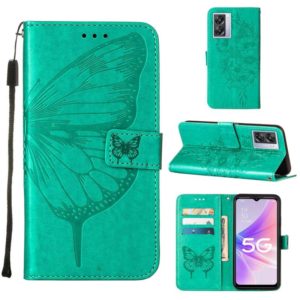 For OPPO A57 5G 2022 Embossed Butterfly Leather Phone Case(Green) (OEM)