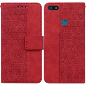 For Motorola Moto E6 Play Geometric Embossed Leather Phone Case(Red) (OEM)