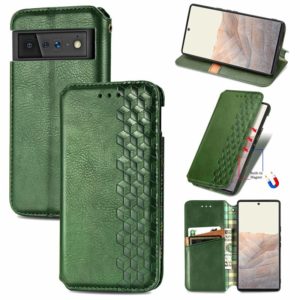 For Google Pixel 6 Cubic Grid Pressed Horizontal Flip Magnetic Leather Case with Holder & Card Slots & Wallet(Green) (OEM)