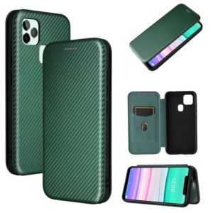 For Oukitel C22 Carbon Fiber Texture Horizontal Flip TPU + PC + PU Leather Case with Card Slot(Green) (OEM)