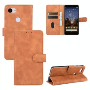 For Google Pixel 3a XL Solid Color Skin Feel Magnetic Buckle Horizontal Flip Calf Texture PU Leather Case with Holder & Card Slots & Wallet(Brown) (OEM)