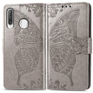 Butterfly Love Flowers Embossing Horizontal Flip Leather Case for Huawei P30 Lite / Nova 4e, with Holder & Card Slots & Wallet & Lanyard (Grey) (OEM)