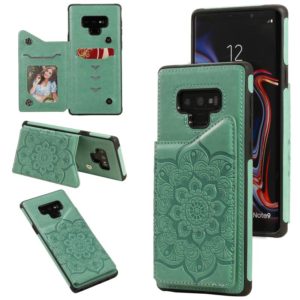 For Samsung Galaxy Note9 Flower Embossing Pattern Shockproof Protective Case with Holder & Card Slots & Photo Frame(Green) (OEM)