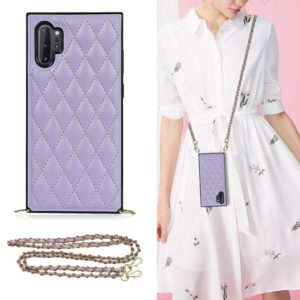 For Samsung Galaxy Note10+ Elegant Rhombic Pattern Microfiber Leather +TPU Shockproof Case with Crossbody Strap Chain(Purple) (OEM)