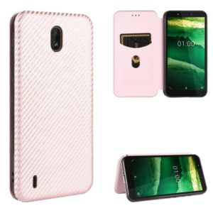 For Nokia C2 Carbon Fiber Texture Horizontal Flip TPU + PC + PU Leather Case with Card Slot(Pink) (OEM)