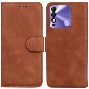 For Tecno Spark 8 / 8T Skin Feel Pure Color Flip Leather Phone Case(Brown) (OEM)
