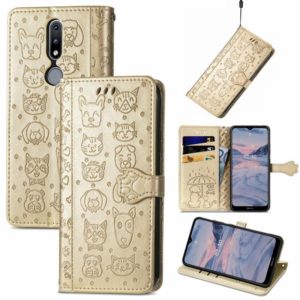 For Nokia 2.4 Lovely Cat and Dog Embossing Pattern Horizontal Flip Leather Case , with Holder & Card Slots & Wallet & Cartoon Clasp & Lanyard(Gold) (OEM)