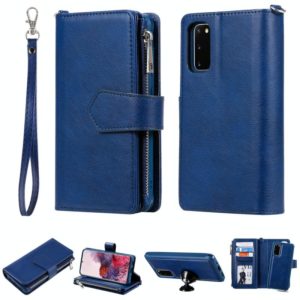 For Galaxy S20 2 in 1 Solid Color Zipper Shockproof Protective Case with Card Slots & Bracket & Photo Holder & Wallet Function(Blue) (OEM)