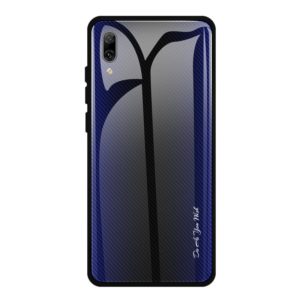 For Huawei Enjoy 9 Plus / Y9 2019 Texture Gradient Glass Protective Case(Dark Blue) (OEM)