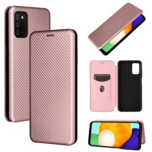 For Samsung Galaxy A03s Carbon Fiber Texture Horizontal Flip TPU + PC + PU Leather Case with Card Slot(Pink) (OEM)