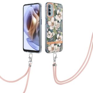For Motorola Moto G31/G41 Flowers Series TPU Phone Case with Lanyard(Green Gardenia) (OEM)
