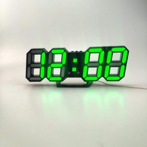 6609 3D Stereo LED Alarm Clock Living Room 3D Wall Clock, Colour: Black Frame Green Light (OEM)