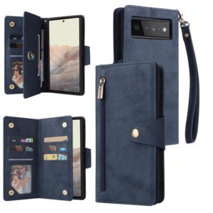 For Google Pixel 6 Pro Rivet Buckle 9 Cards Three Fold Leather Phone Case(Blue) (OEM)