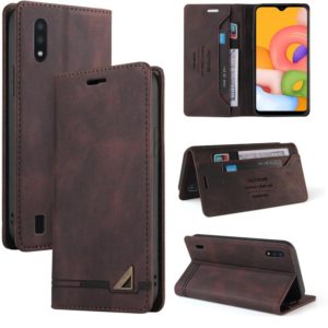 For Samsung Galaxy A01 Skin Feel Anti-theft Brush Horizontal Flip Leather Case with Holder & Card Slots & Wallet(Brown) (OEM)