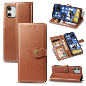 For iPhone 12 mini Retro Solid Color Leather Buckle Phone Case with Lanyard & Photo Frame & Card Slot & Wallet & Stand Function(Brwon) (OEM)