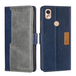 For Kyocera KY-51B Contrast Color Side Buckle Leather Phone Case(Blue + Grey) (OEM)