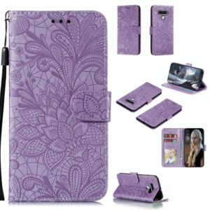 For LG Q Stylo 6 Lace Flower Horizontal Flip Leather Case with Holder & Card Slots & Wallet & Photo Frame(Purple) (OEM)