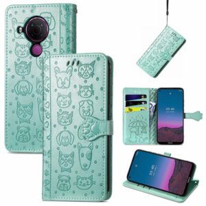 For Nokia 5.4 Lovely Cat and Dog Embossing Pattern Horizontal Flip Leather Case , with Holder & Card Slots & Wallet & Cartoon Clasp & Lanyard(Green) (OEM)