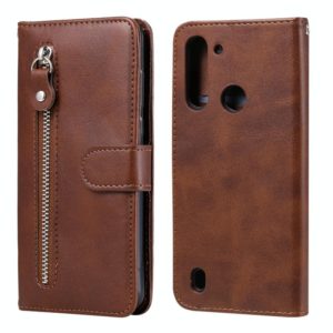 For Motorola Moto G8 Power Lite Fashion Calf Texture Zipper Horizontal Flip Leather Case with Holder & Card Slots & Wallet Function(Brown) (OEM)