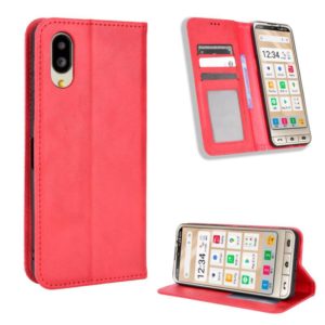 For Sharp Simple Sumaho 6 Magnetic Buckle Retro Texture Leather Phone Case(Red) (OEM)